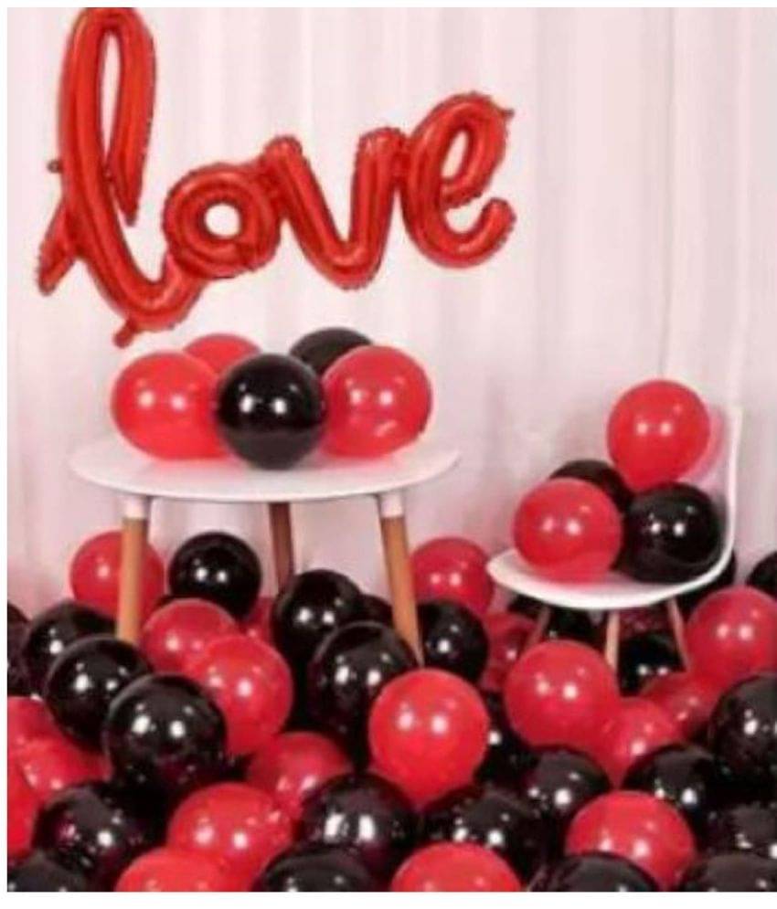     			Kiran Enterprises Cursive Love Foil Letter Balloon ( Red ) + 30 Metallic Balloon ( Red, Black )