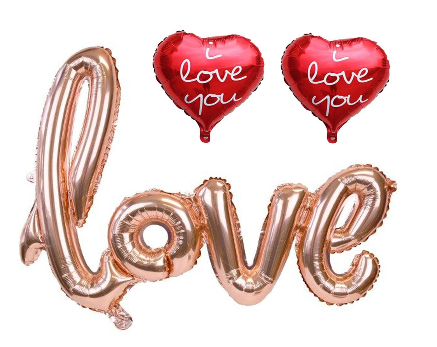     			Kiran Enterprises Cursive Love Foil Balloon ( RoseGold ) + 2 Red Printed Heart Foil Balloon