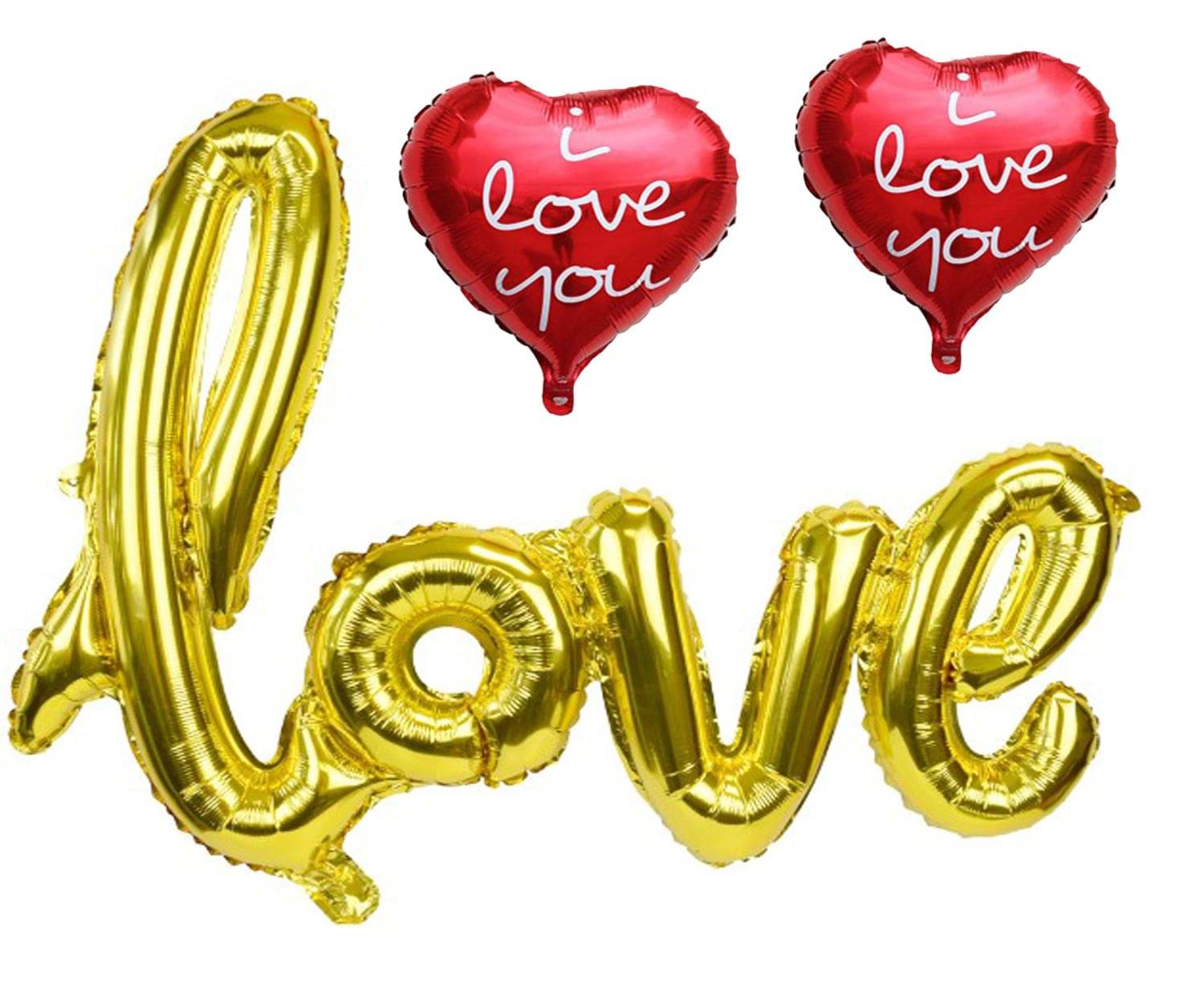     			Kiran Enterprises Golden Cursive Love Foil Letter Balloon + 2 Printed Red Heart Foil Balloon