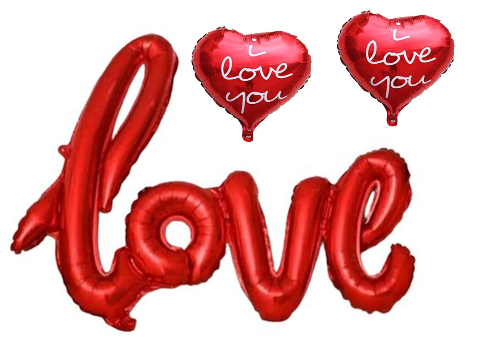     			Kiran Enterprises Red Cursive Love Foil :Letter Balloon + 2 Red Printed Foil Heart Balloon
