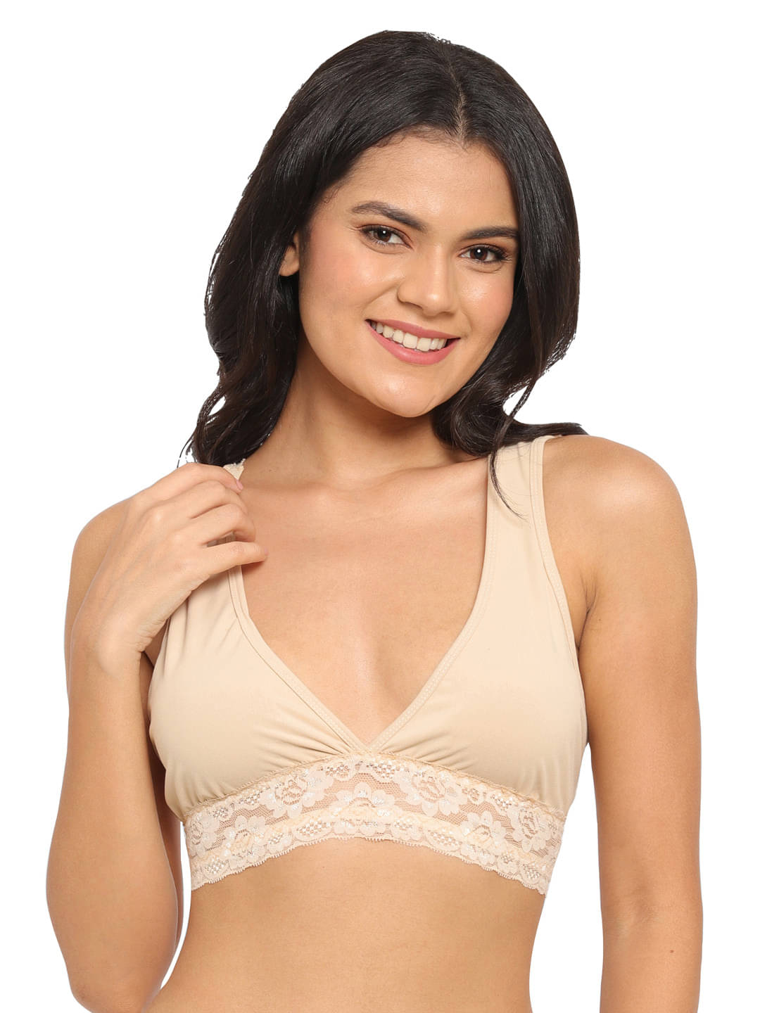     			N-Gal Polyester Non Padded Women's Bralette Bra ( Beige )