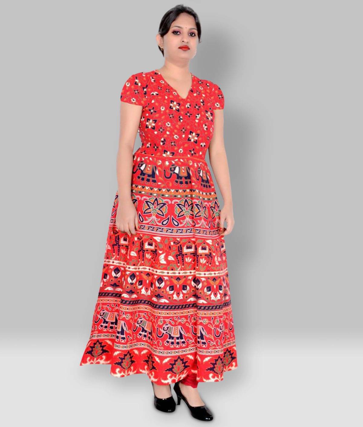 Sttoffa Women Cotton Printed Ethnic Dress ( Multicolor ) Sttoffa Women Cotton Printed Ethnic Dress ( Multicolor )