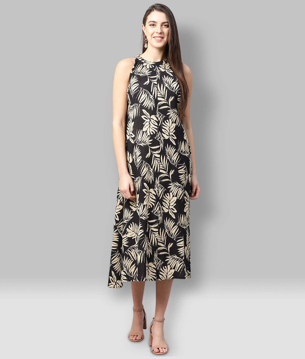 Yash Gallery Women Crepe A-line Dress ( Black )