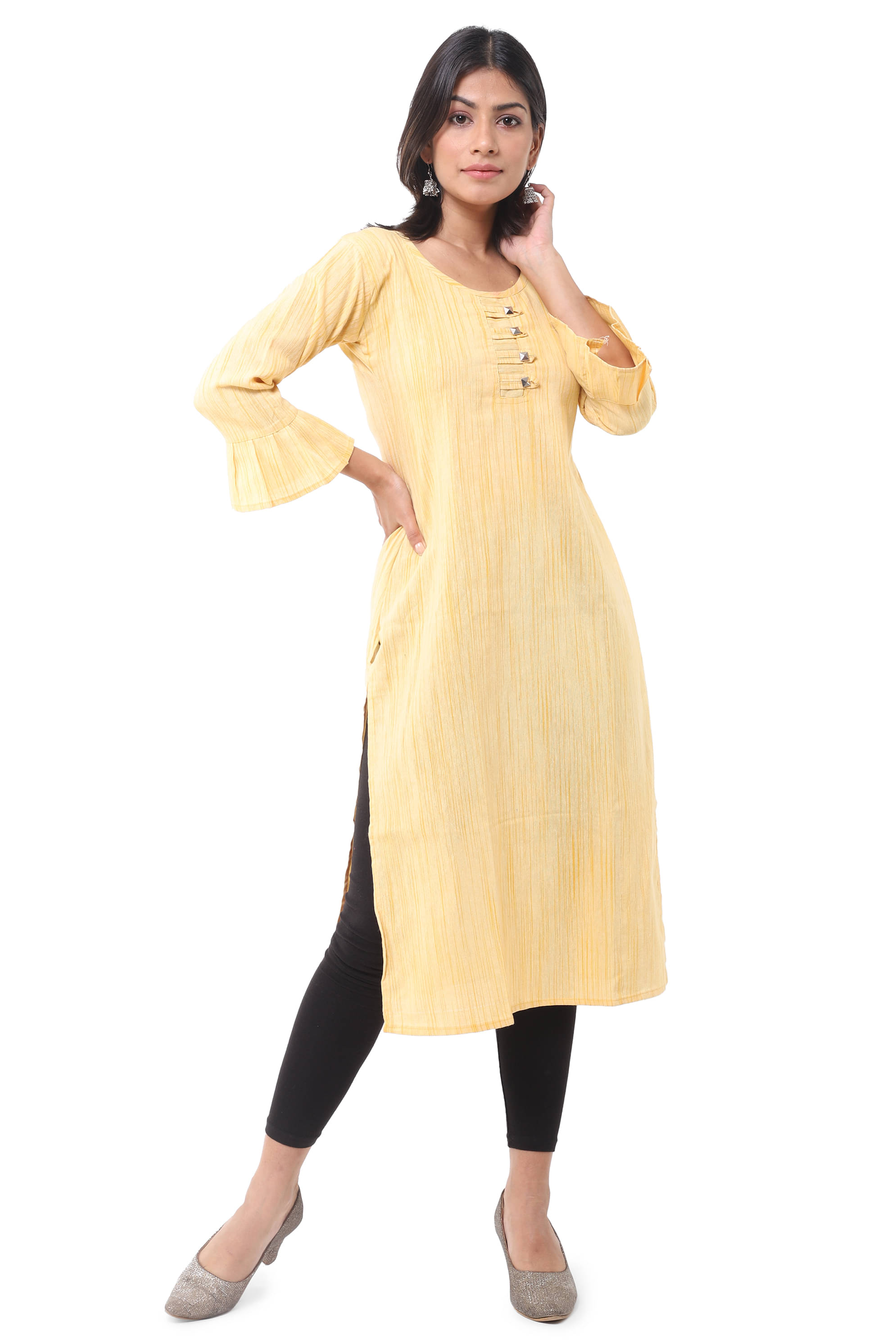     			DESHBANDHU DBK - Yellow Cotton Women's Straight Kurti