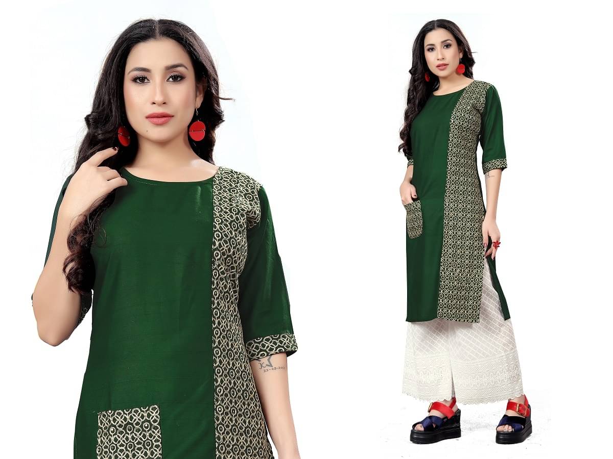     			Dhruvanshi Enterprise - Green Rayon Women's Straight Kurti