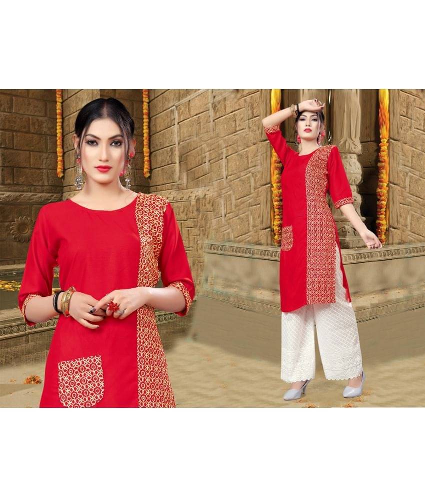     			Dhruvanshi Enterprise - Red Rayon Women's Straight Kurti