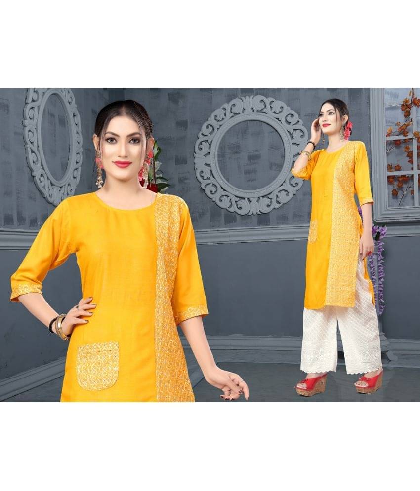     			Dhruvanshi Enterprise - Yellow Rayon Women's Straight Kurti