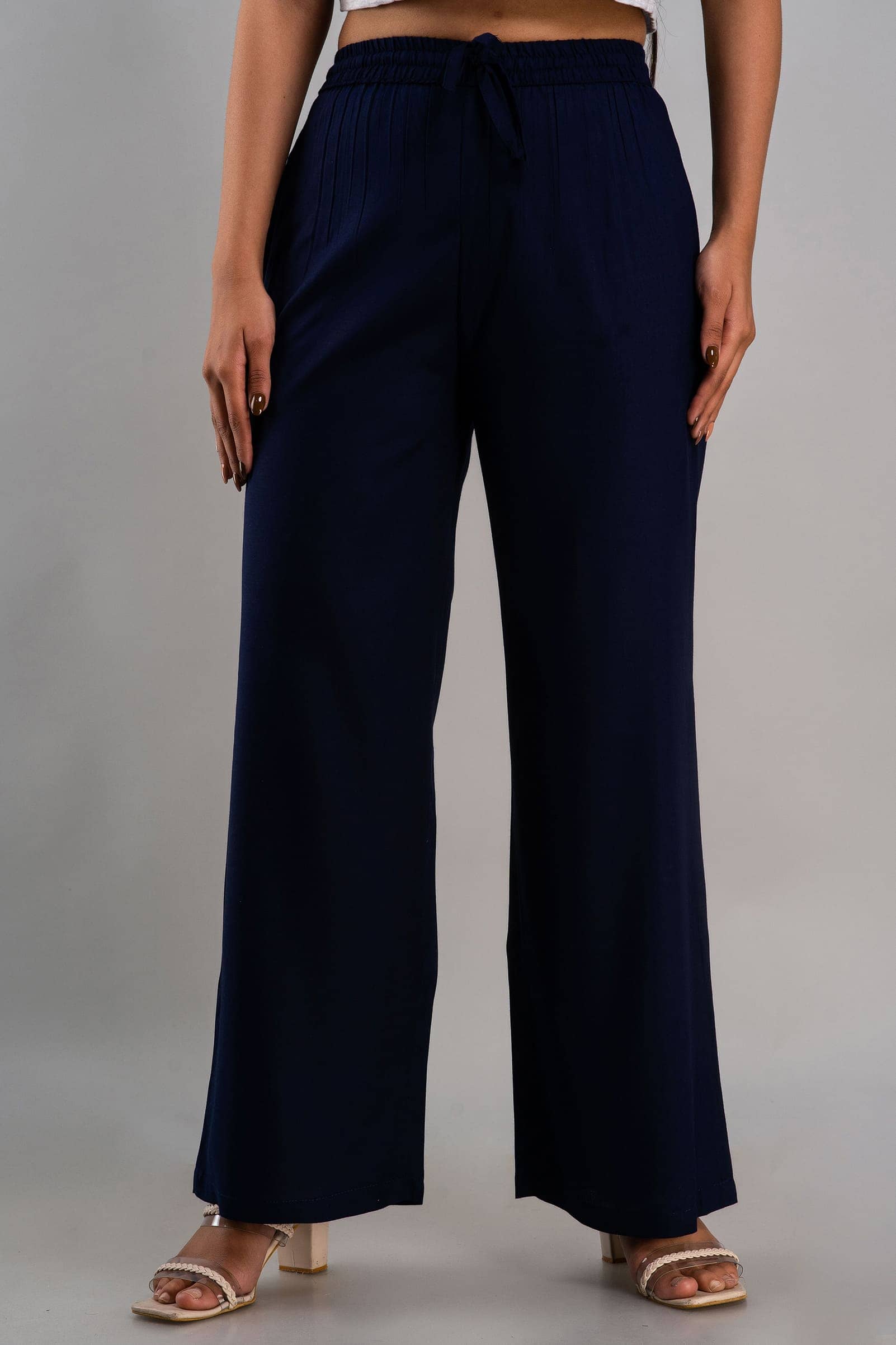MAUKA - Rayon Straight Navy Women's Palazzos ( Pack of 1 )