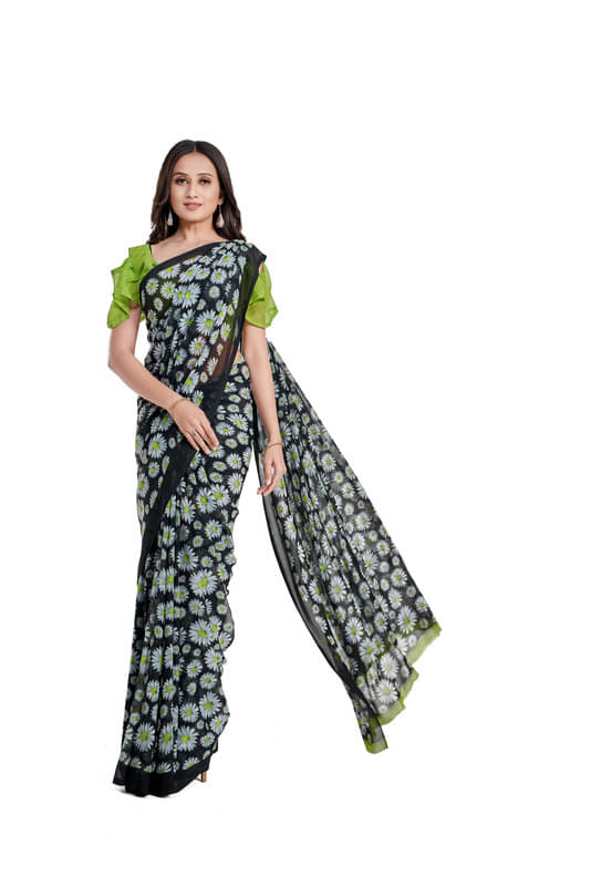 Sitanjali Georgette Printed Saree With Unstitched Blouse Piece ( Green ) Sitanjali Georgette Printed Saree With Unstitched Blouse Piece ( Green )