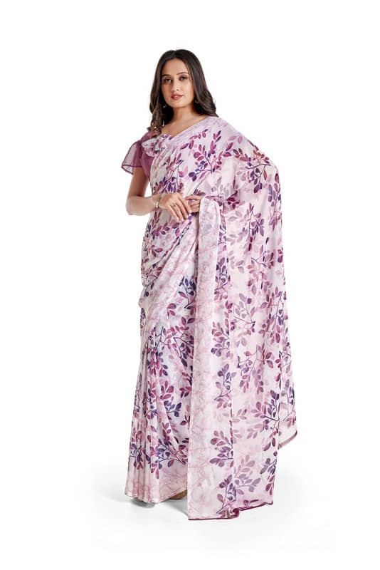 Sitanjali Georgette Printed Saree With Unstitched Blouse Piece ( Pink ) - Sarees | Buy online on ZillyBuy