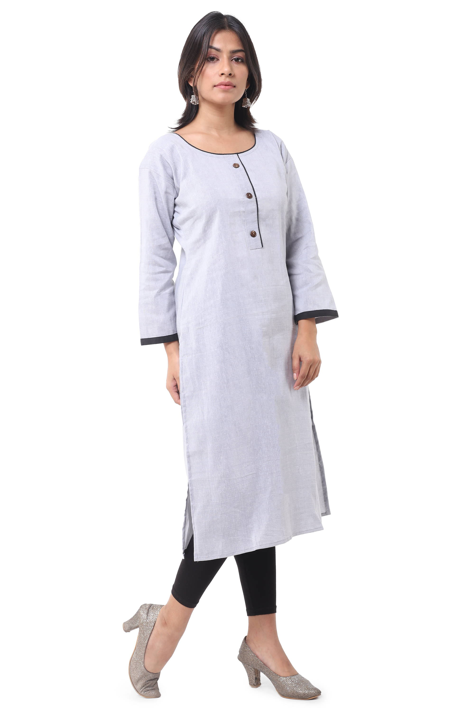     			DESHBANDHU DBK - Grey Cotton Women's Straight Kurti