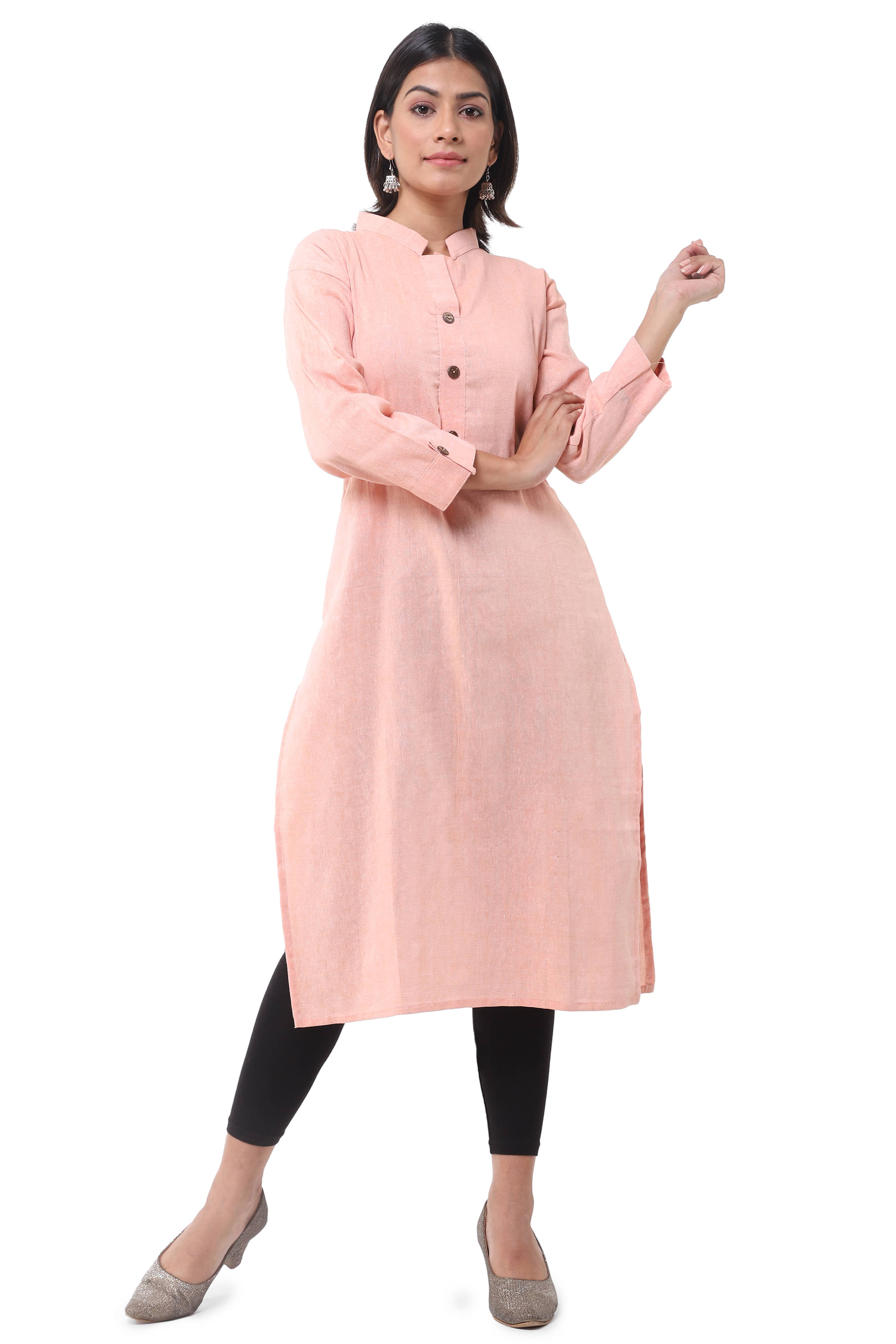     			DESHBANDHU DBK - Peach Cotton Women's Straight Kurti ( Pack of 1 )