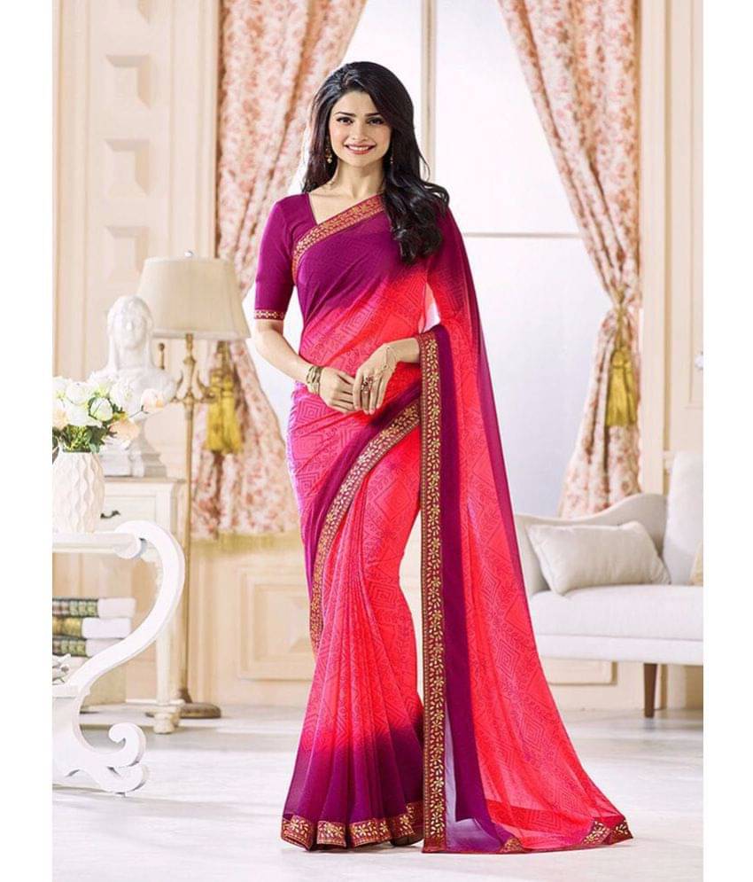     			Gazal Fashions Georgette Printed Saree With Unstitched Blouse Piece ( Pink )