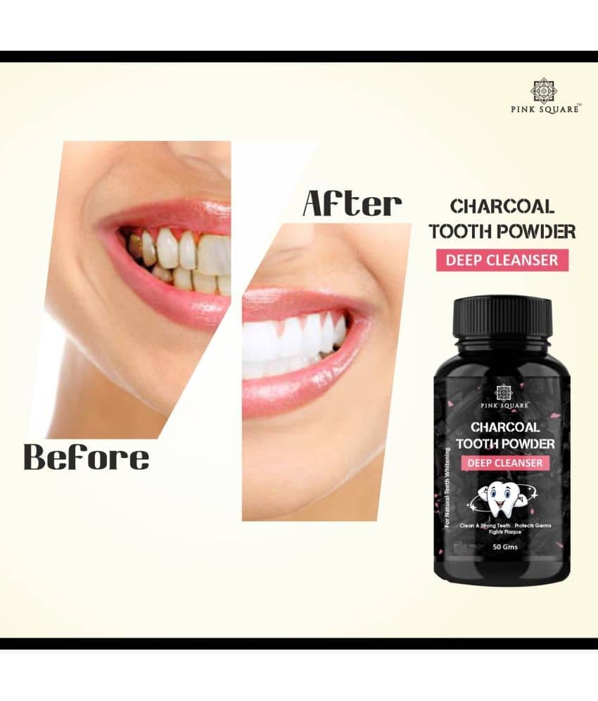 Pink Square Premium Teeth Whitening Charcoal Tooth Powder- Remove - dark Stain Toothpaste 50 GM gm