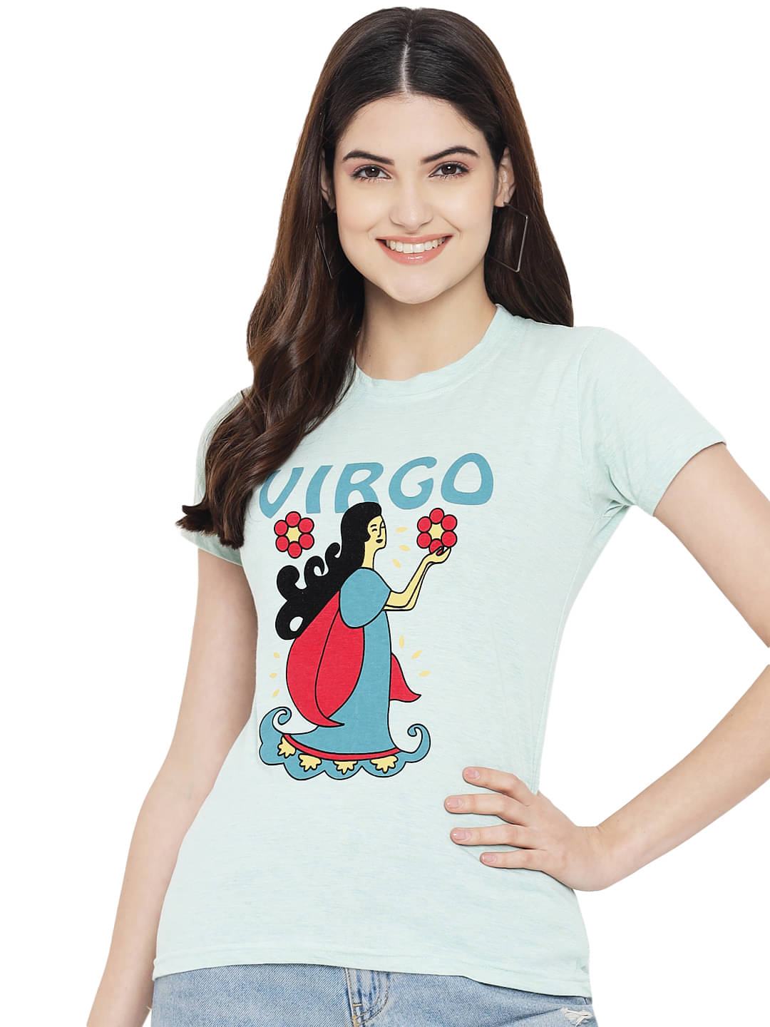     			Fabflee Women Cotton Printed Regular Fit Round Neck T-Shirt ( Blue )