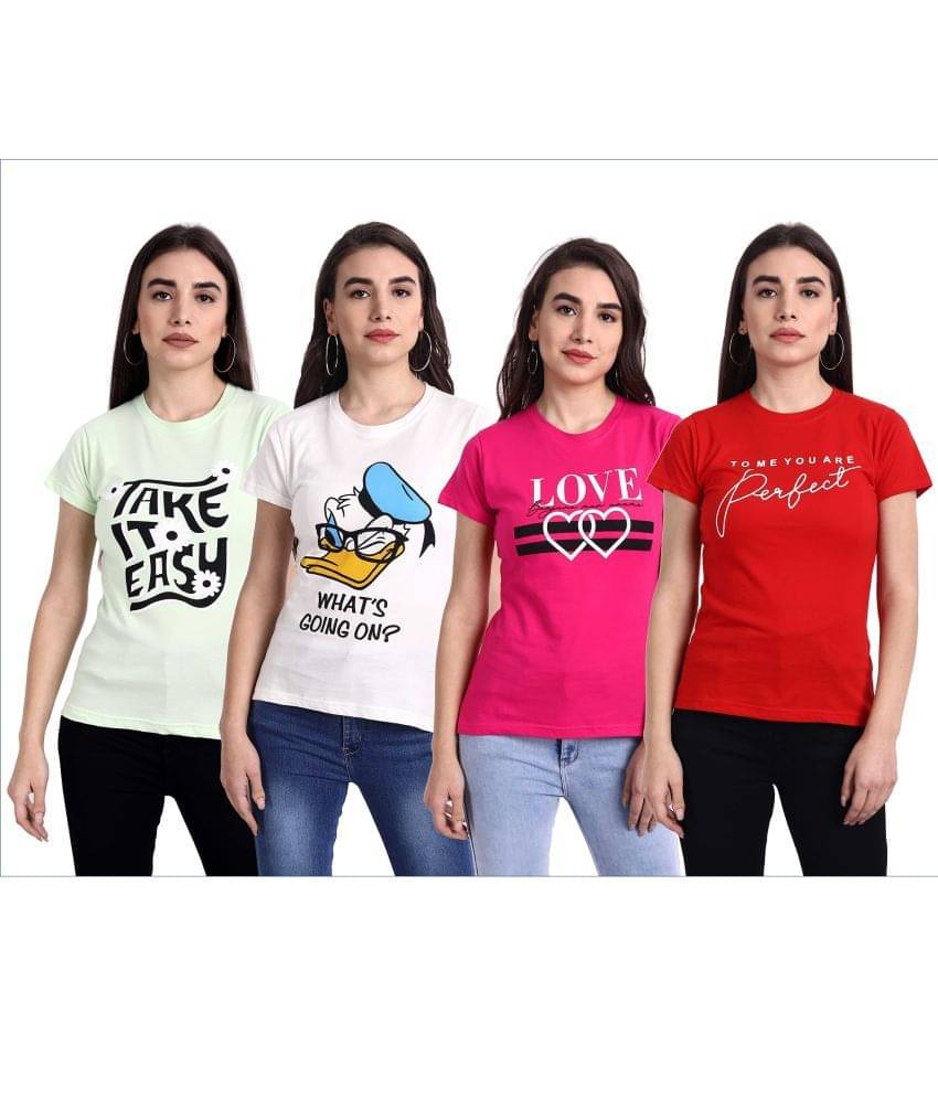 Fabflee Women Cotton Printed Regular Fit Round Neck T-Shirt ( Multi Color ) Fabflee Women Cotton Printed Regular Fit Round Neck T-Shirt ( Multi Color )