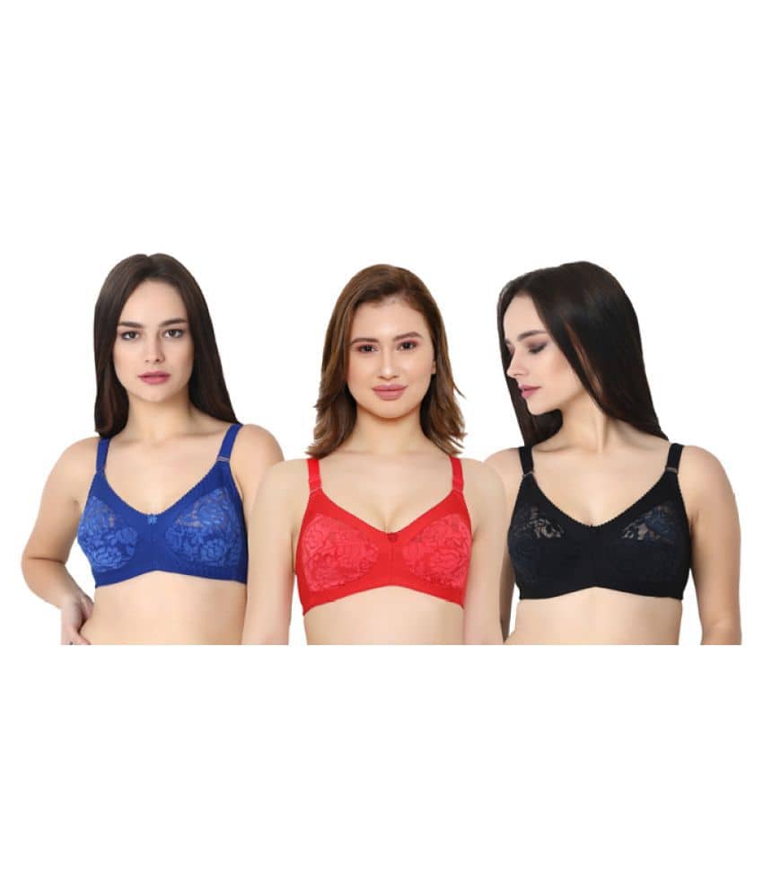 KYODO Pack of 3 Poly Cotton Non Padded Women's Everyday Bra ( Multi Color )