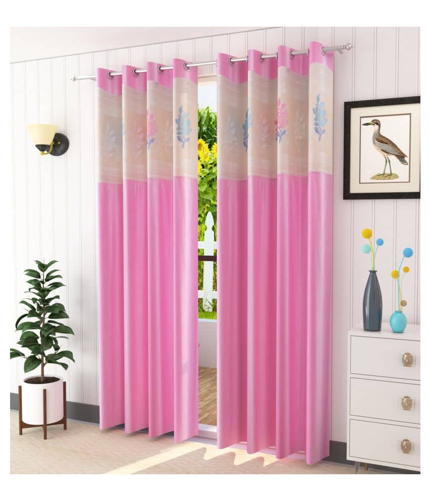LaVichitra Floral Semi-Transparent Eyelet Window Curtain 5ft (Pack of 2) - Maroon