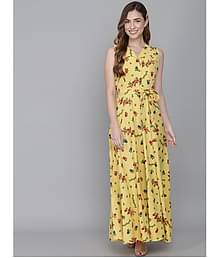 Rudrakriti Crepe Yellow A- line Dress -