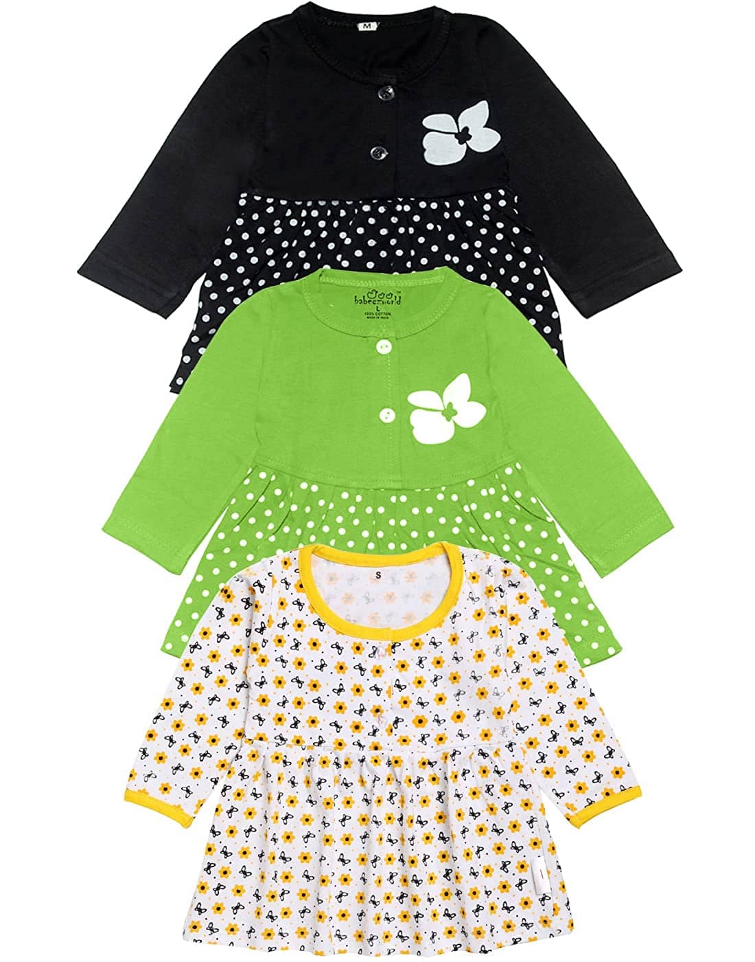 Babeezworld Pack of 3 Baby Girls 100% Cotton Frocks ( Multi )