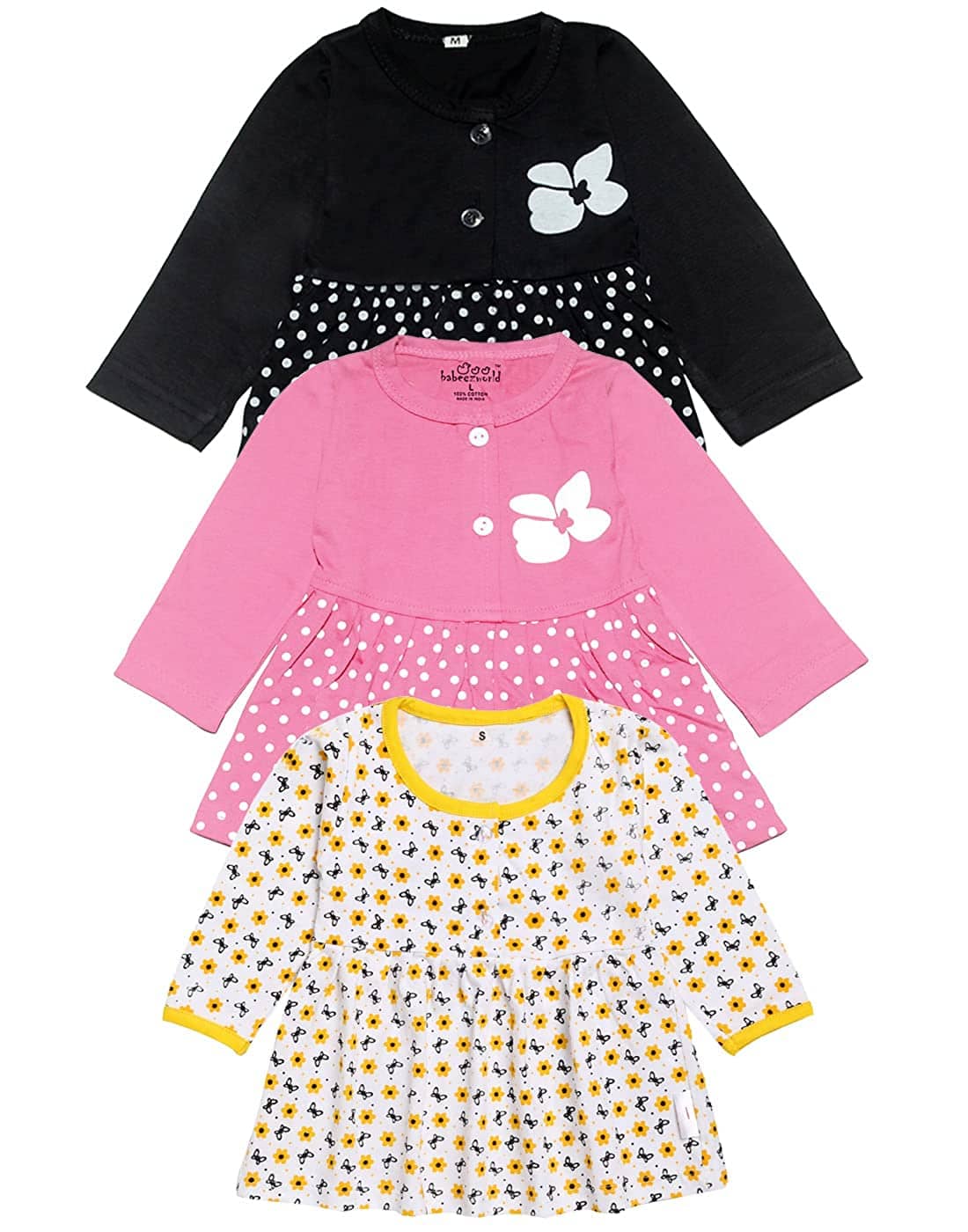 Babeezworld Pack of 3 Baby Girls 100% Cotton Frocks ( Multi )