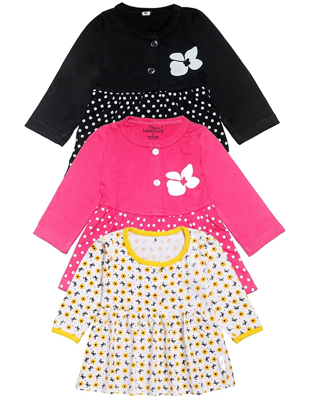 Babeezworld Pack of 3 Baby Girls 100% Cotton Frocks ( Multi )