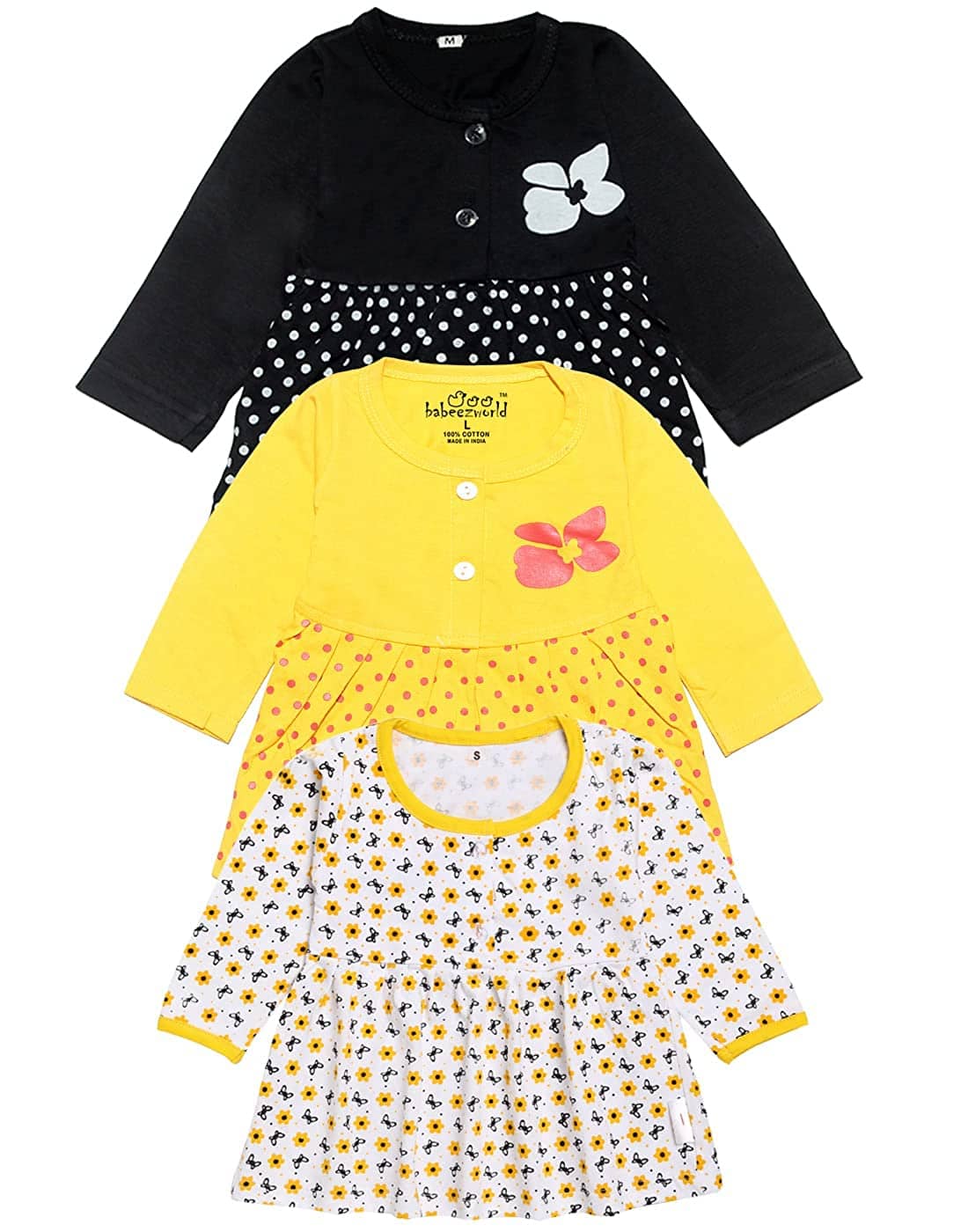 Babeezworld Pack of 3 Baby Girls 100% Cotton Frocks ( Multi )