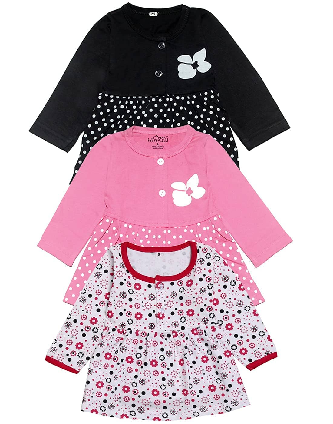 Babeezworld Pack of 3 Baby Girls 100% Cotton Frocks ( Multi )