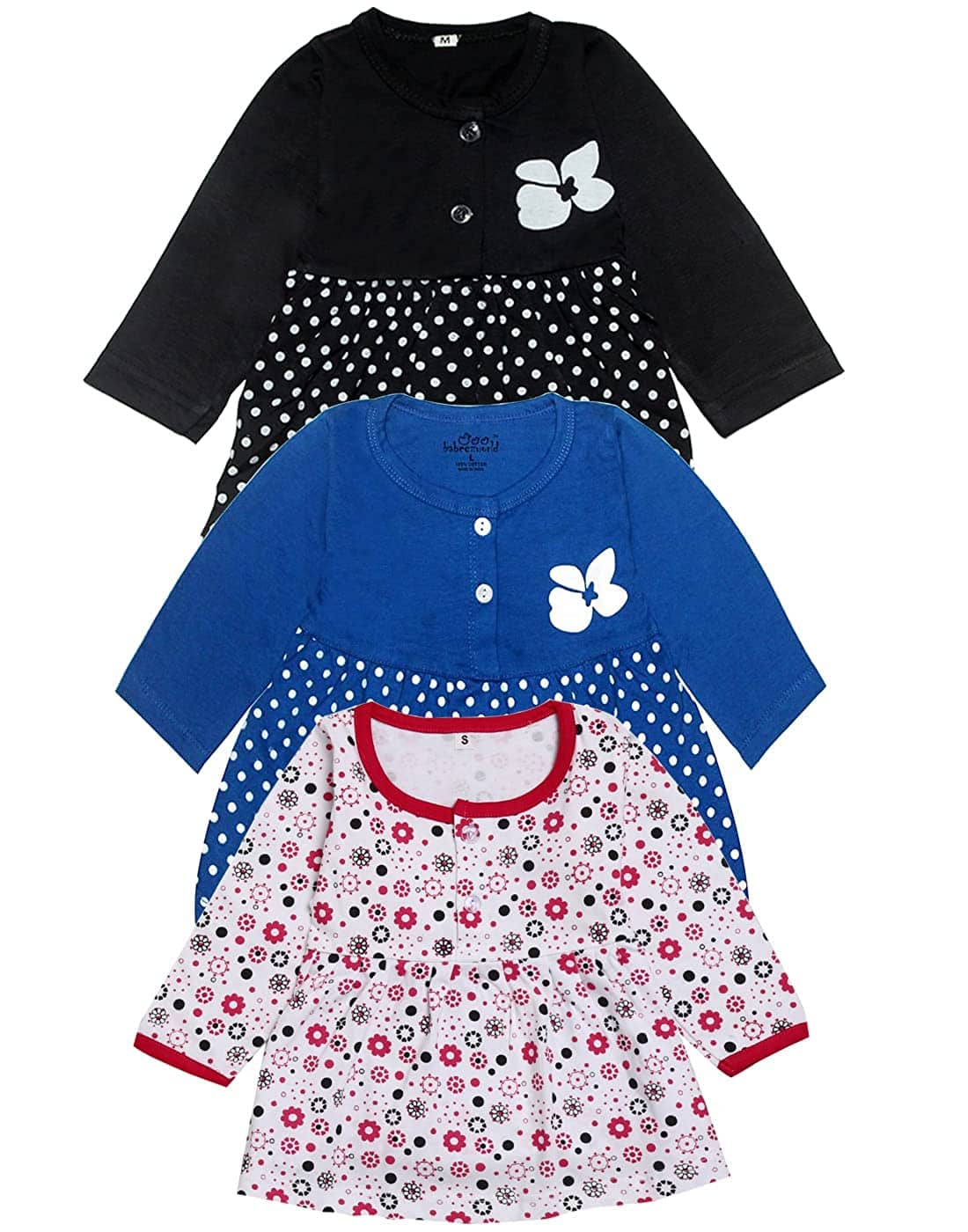 Babeezworld Pack of 3 Baby Girls 100% Cotton Frocks ( Multi )