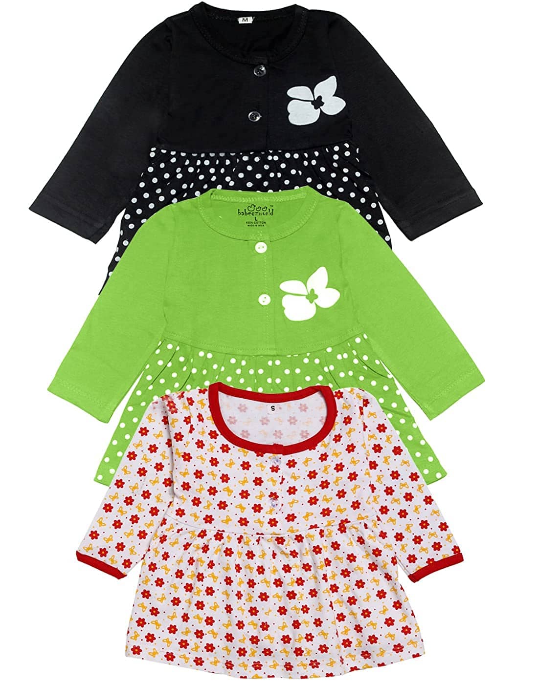 Babeezworld Pack of 3 Baby Girls 100% Cotton Frocks ( Multi )