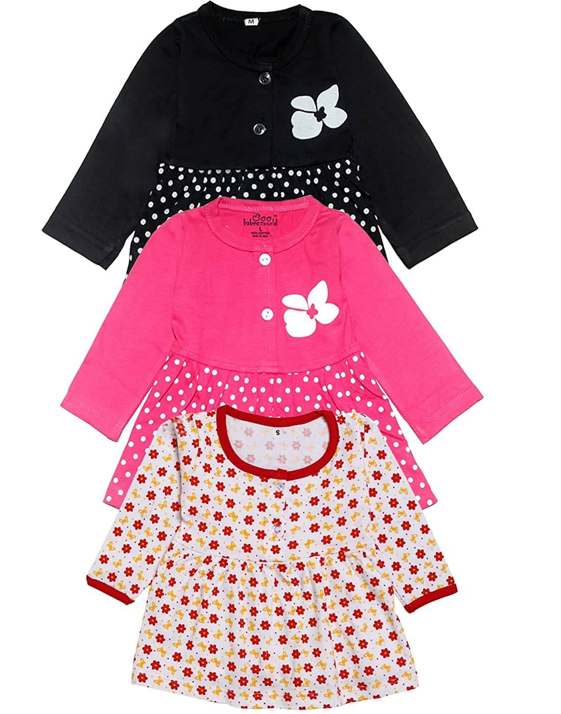     			Babeezworld Pack of 3 Baby Girls Cotton Dress ( Multi )