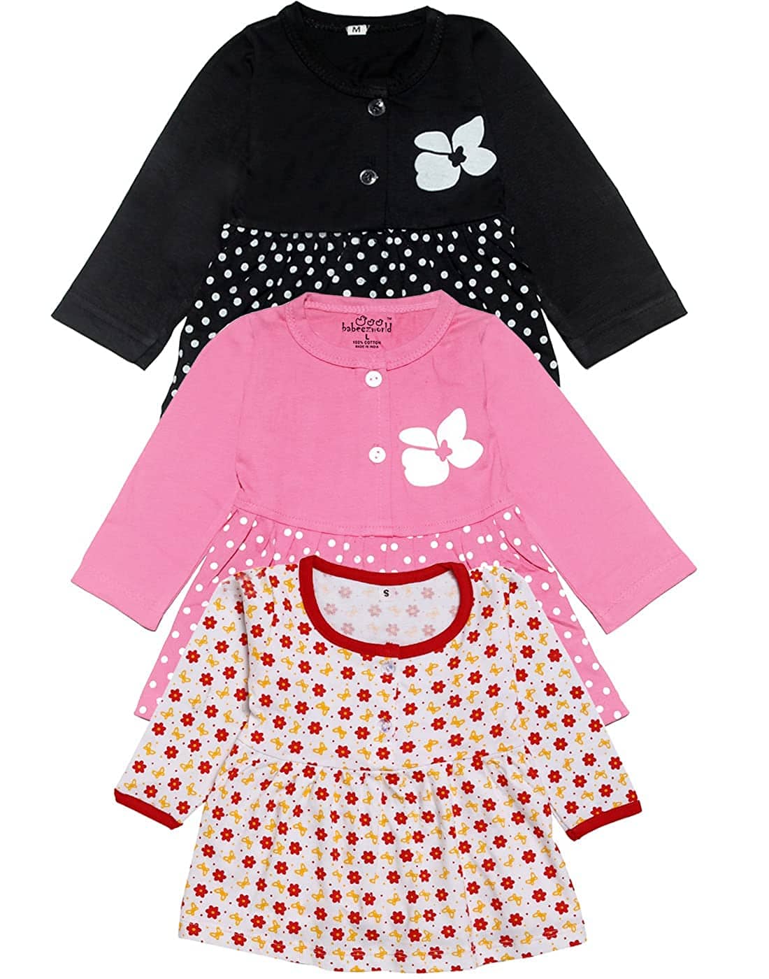 Babeezworld Pack of 3 Baby Girls 100% Cotton Frocks ( Multi )