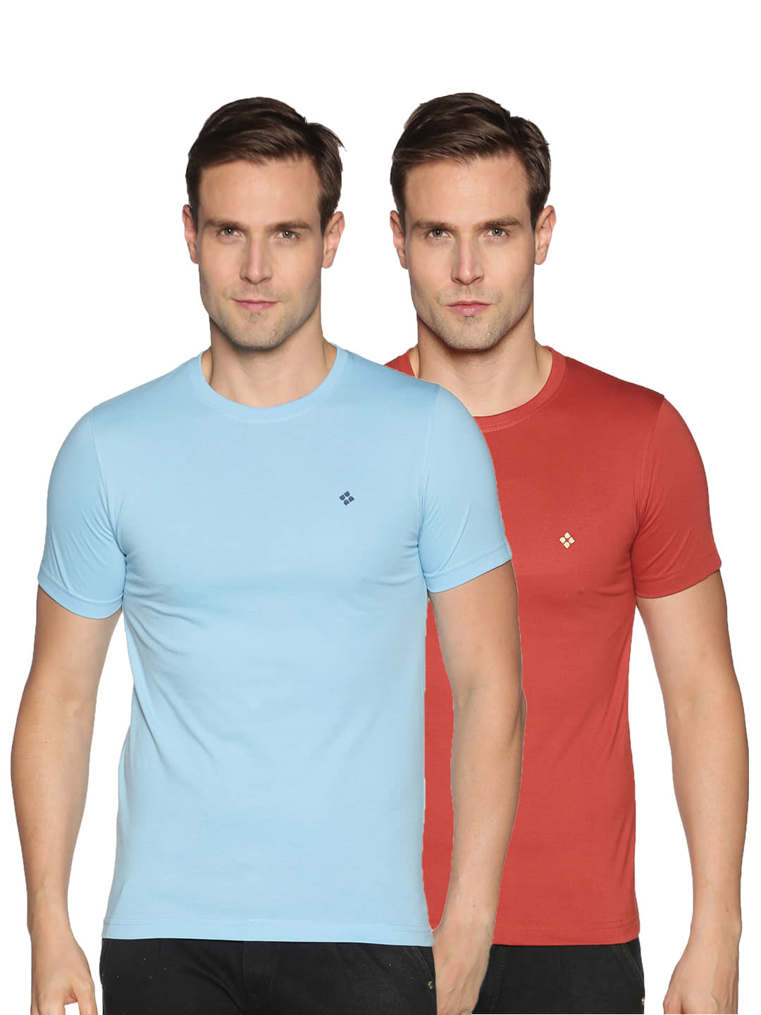 Dollar Cotton Blend Regular Fit Solids Round Half Sleeves Multicolor Men T-Shirt Pack of 2