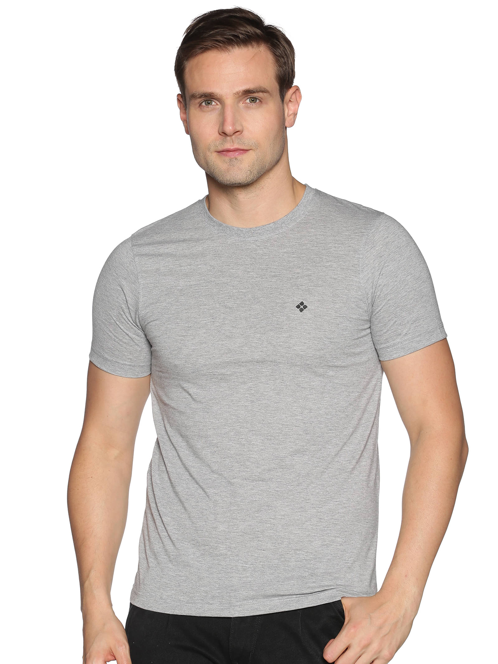     			Dollar Cotton Blend Regular Fit Solids Round Half Sleeves Grey Men T-Shirt Single Pack