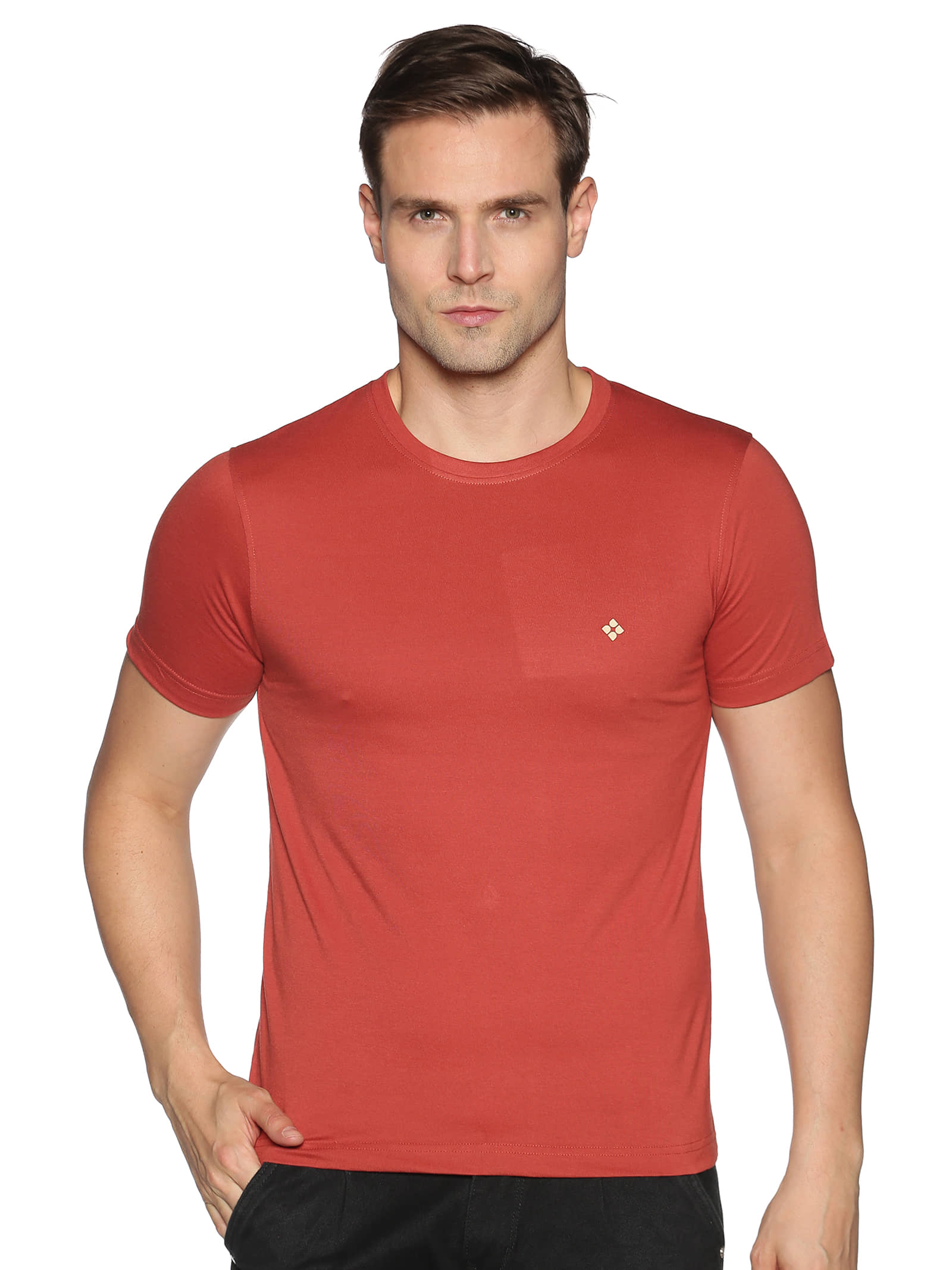 Dollar Cotton Blend Regular Fit Solids Round Half Sleeves Grey Men T-Shirt Single Pack