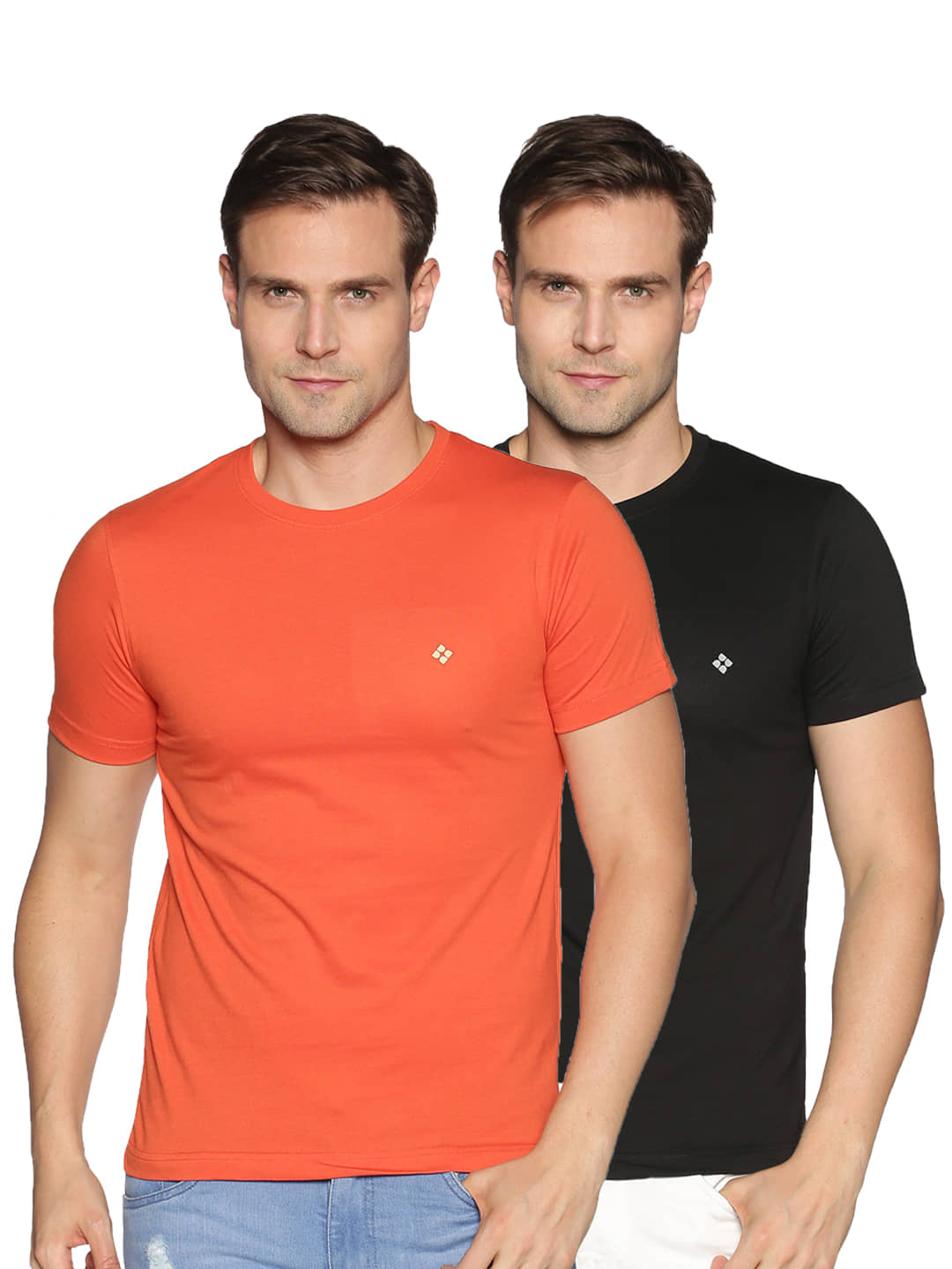 Dollar Cotton Blend Regular Fit Solids Round Half Sleeves Multicolor Men T-Shirt Pack of 2