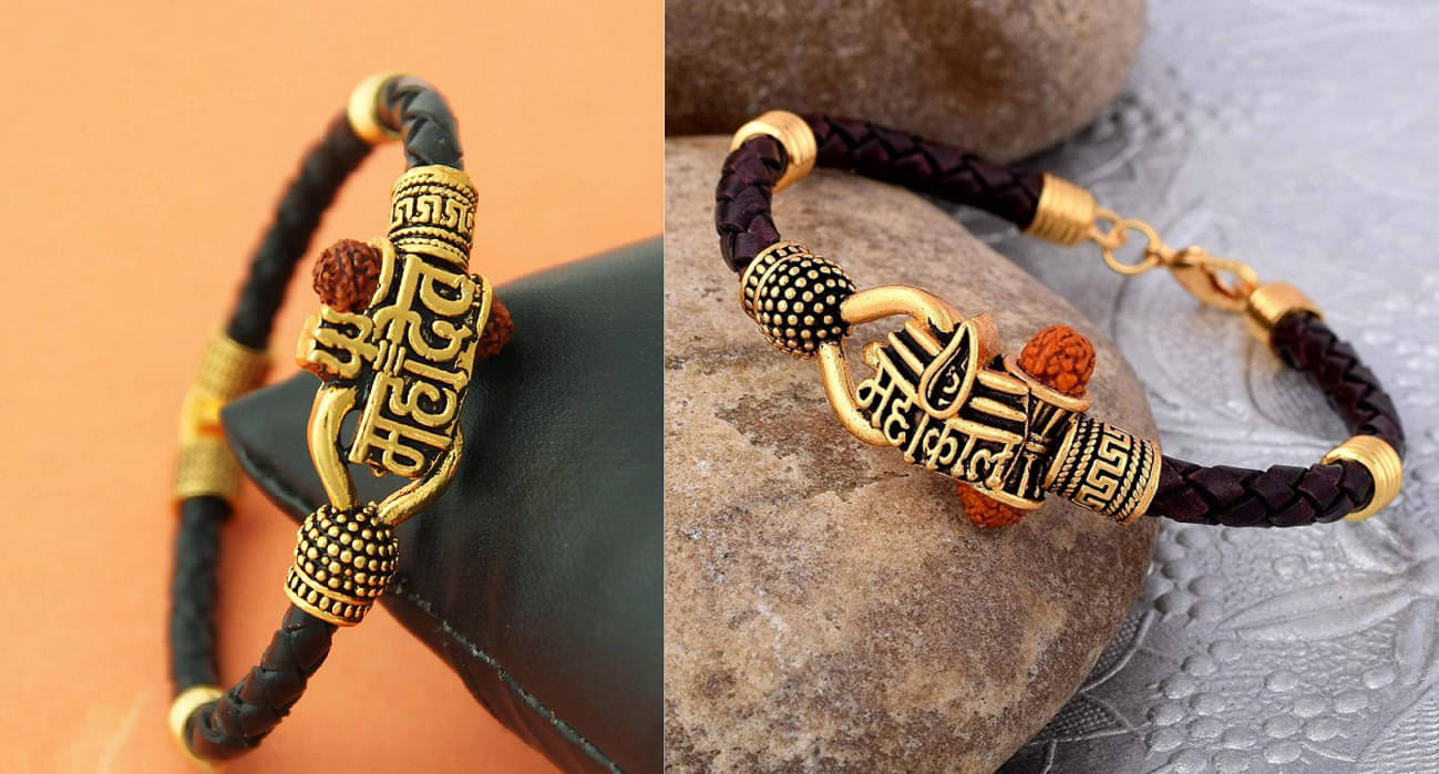     			PAYSTORE Gold Plated Rudraksha Mahakal Kada+ Rudraksha Mahadev Kada For Men & Women