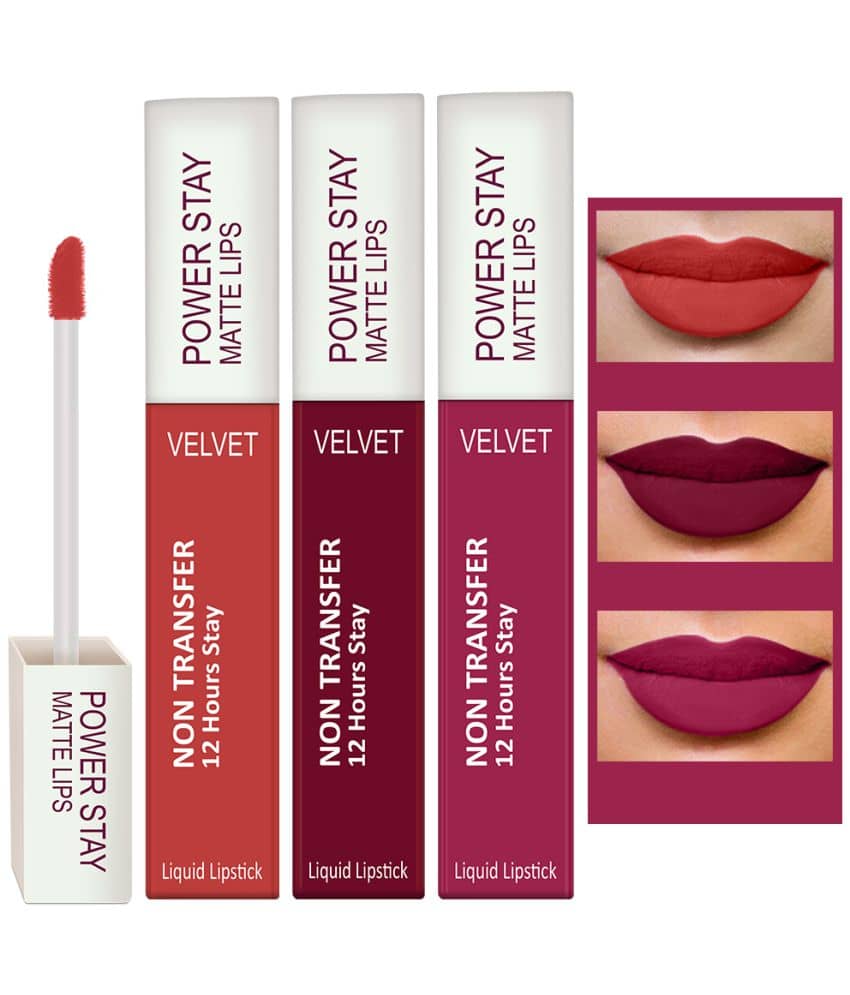 Perpaa Powerstay Liquid Matte Lipstick Richly Pigmented 8 Shades Non Transfer, Smudge Proof, Water Proof, Longlasting,Pack of 3