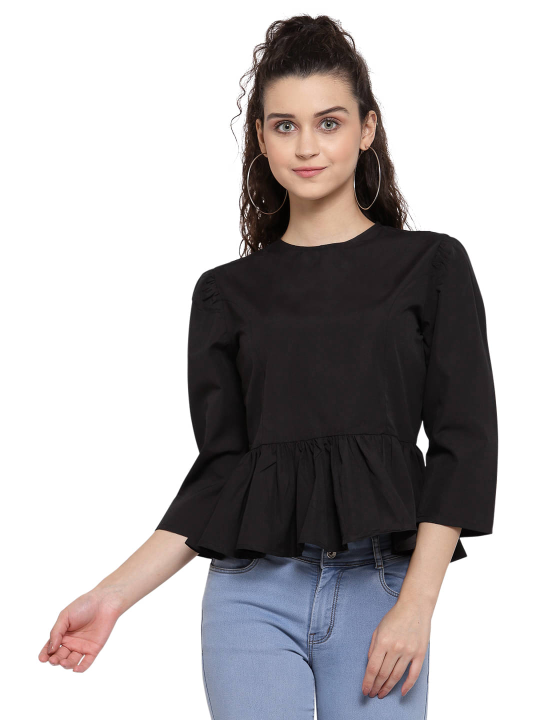Style Quotient Women's Cotton Blend Peplum Top ( Black ) Style Quotient Women's Cotton Blend Peplum Top ( Black )