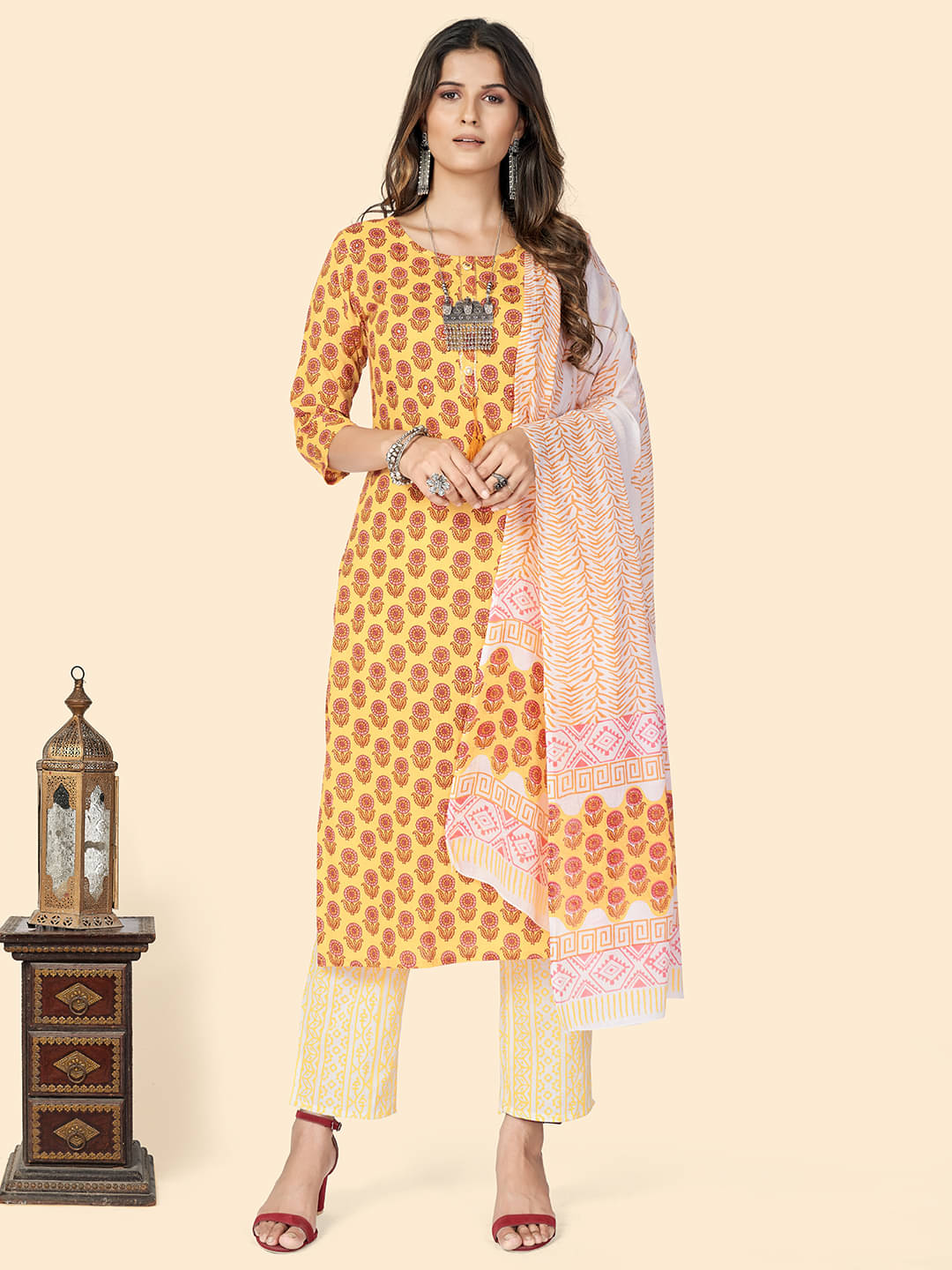 Vbuyz Yellow Cotton Kurti With Pants - Stitched Suit Single Vbuyz Yellow Cotton Kurti With Pants - Stitched Suit Single