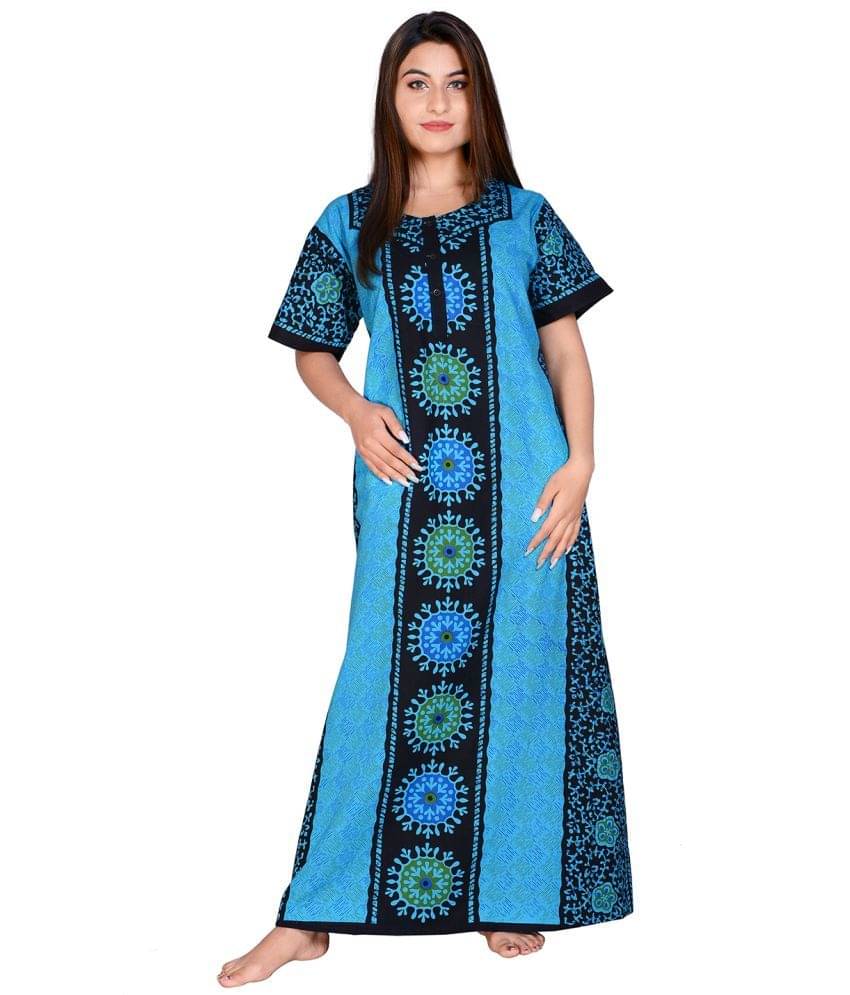     			Apratim Cotton Nighty & Night Gowns - Blue Single