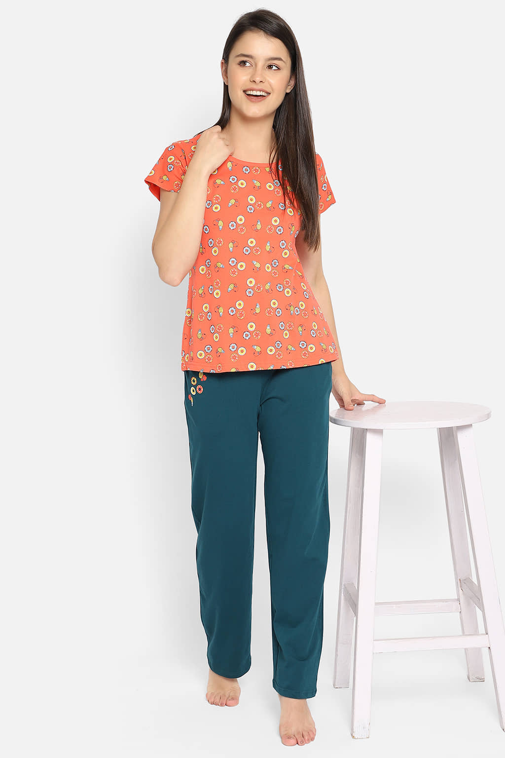 Clovia Cotton Nightsuit Sets - Orange Pack of 2 - Nightwear & Loungewear | Buy online on ZillyBuy