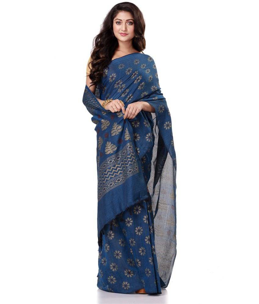     			Desh Bidesh Cotton Self Design Saree With Unstitched Blouse Piece ( Blue )