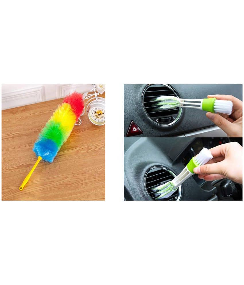 INGENS COMBO OF Multipurpose Multicolour Neon Plastic & Microfiber PP Static Duster for Glass, Fan, AC AND  CarMotorcycle/Cycle Chain Cleaner Duster (Blue)