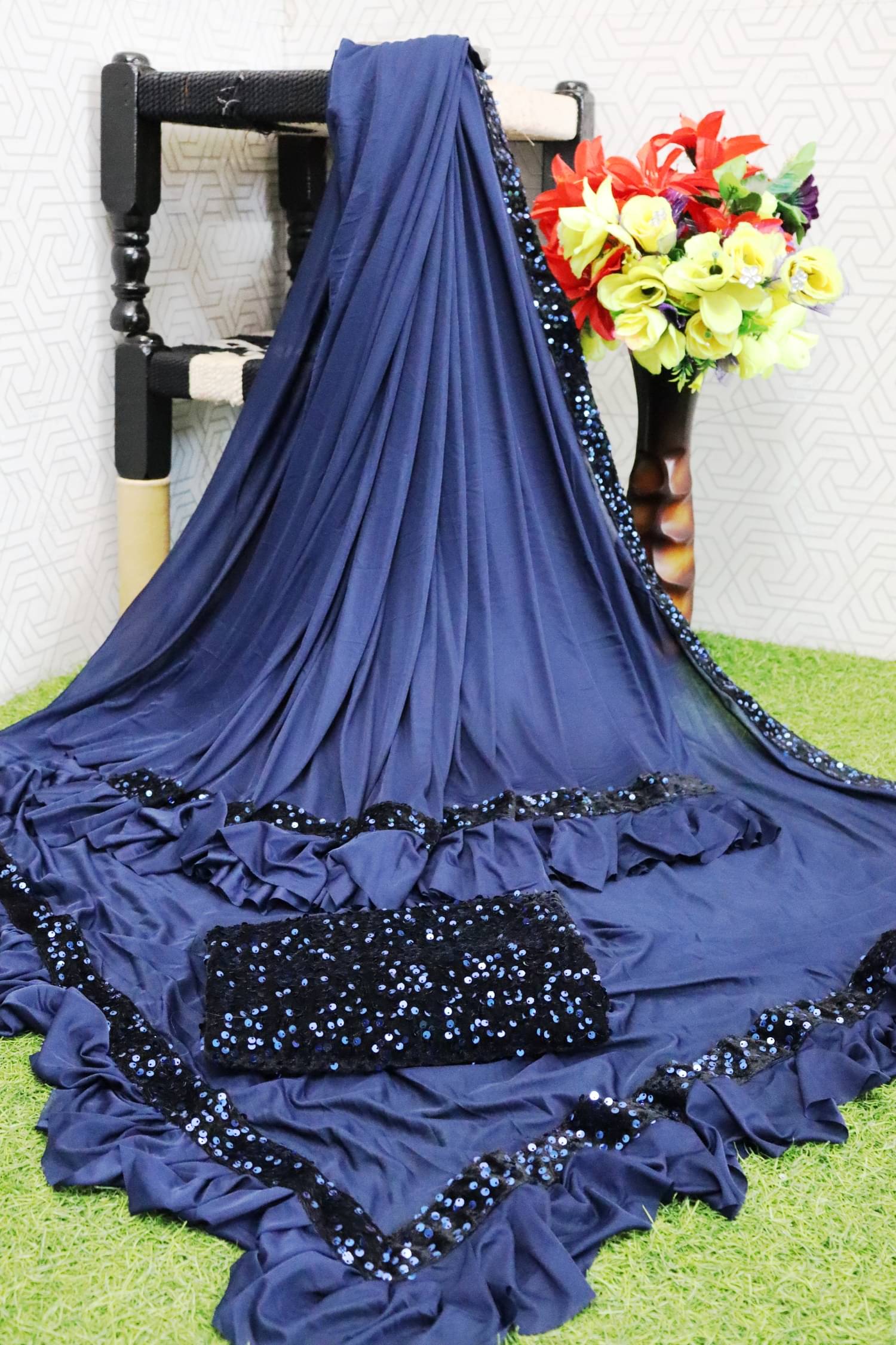 JULEE Lycra Embroidered Saree With Unstitched Blouse Piece ( Blue ) JULEE Lycra Embroidered Saree With Unstitched Blouse Piece ( Blue )