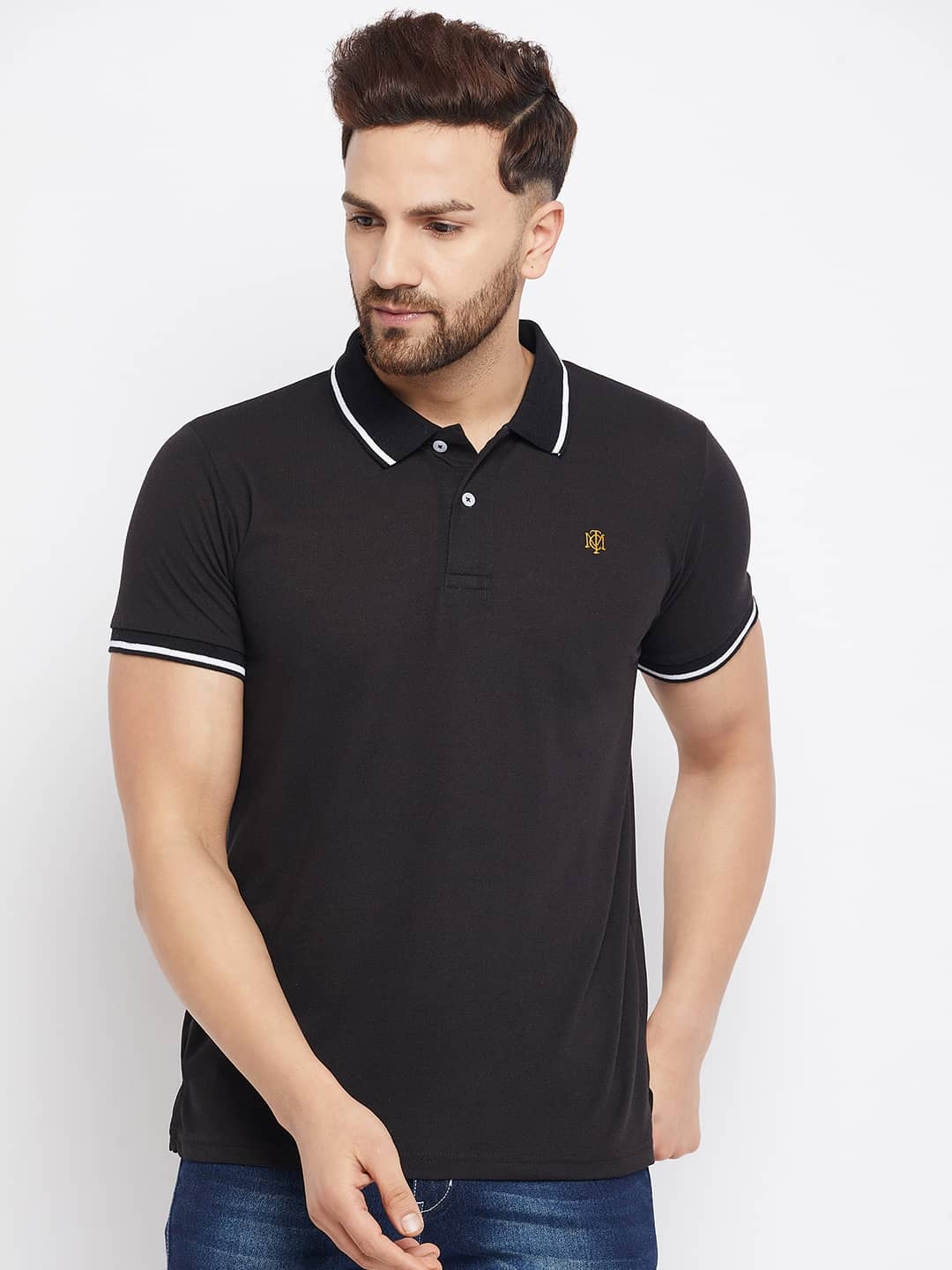 The Million Club Pack of 1 Cotton Blend Regular Fit Solid Half Sleeves Men's Polo T Shirt ( Black )
