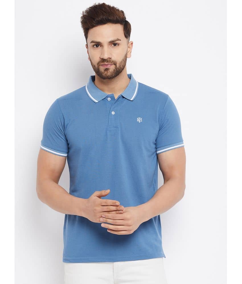 The Million Club Pack of 1 Cotton Blend Regular Fit Solid Half Sleeves Men's Polo T Shirt ( Blue )