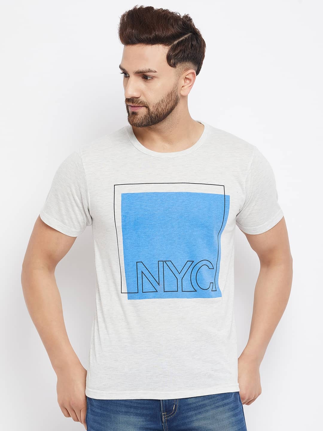 The Million Club Pack of 1 Cotton Blend Regular Fit Men's T-Shirt ( White )