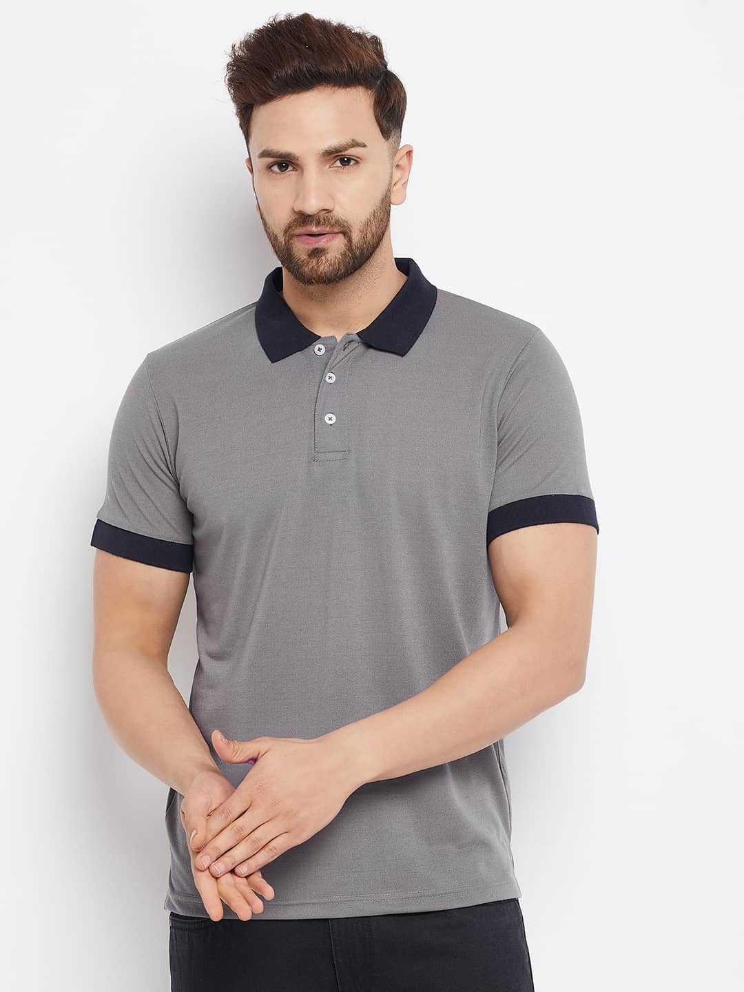 The Million Club Pack of 1 Cotton Blend Regular Fit Solid Half Sleeves Men's Polo T Shirt ( Grey )