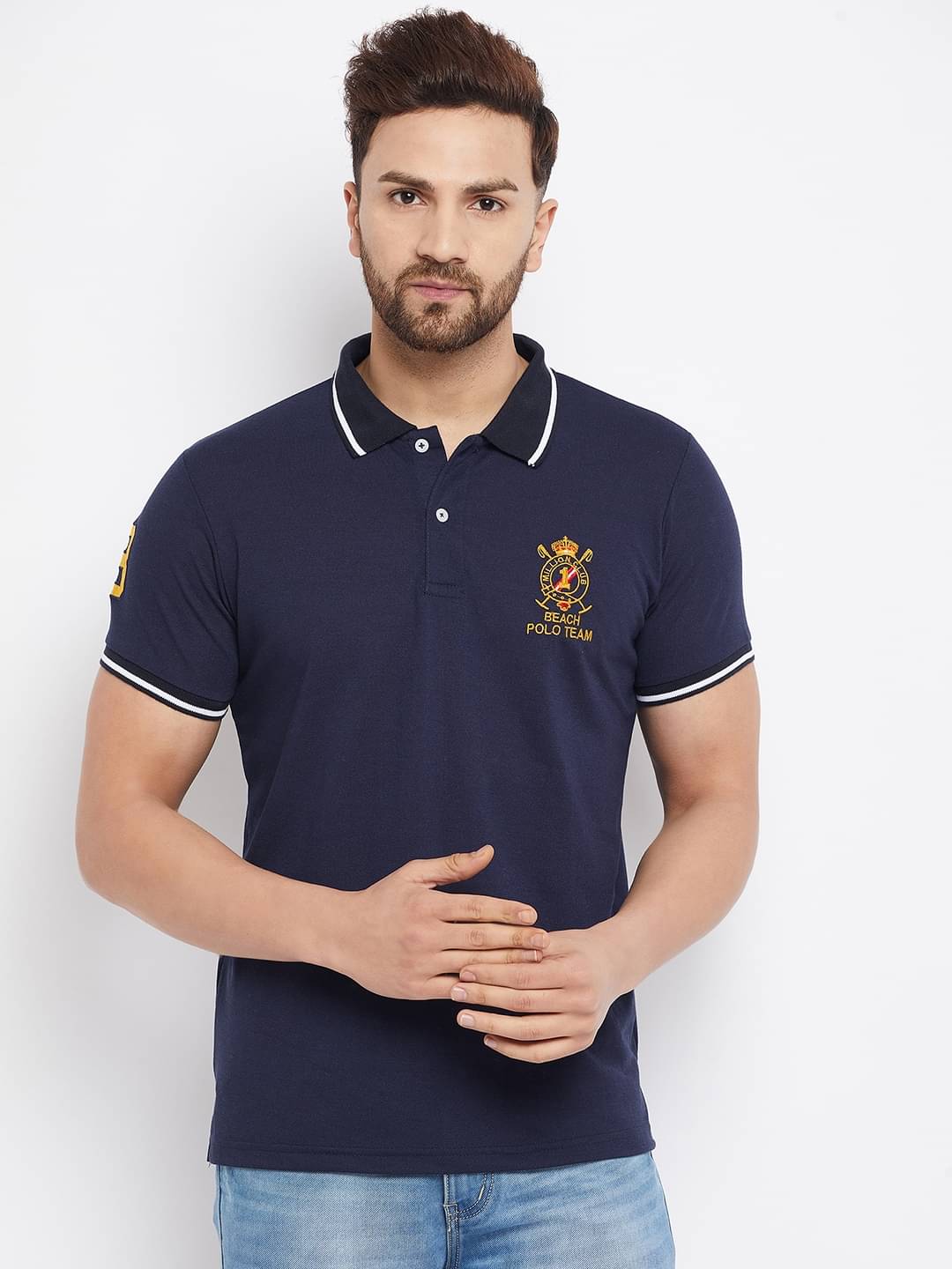     			The Million Club Pack of 1 Cotton Blend Regular Fit Solid Half Sleeves Men's Polo T Shirt ( Navy )